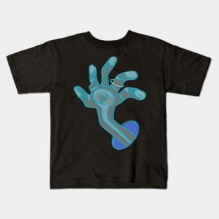 Weird abstract hand drawing coming out of a blue hole in light blue and brown colors Kids T-Shirt